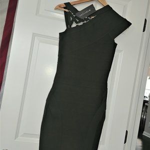 nwt marciano army green gold ring bandage dress